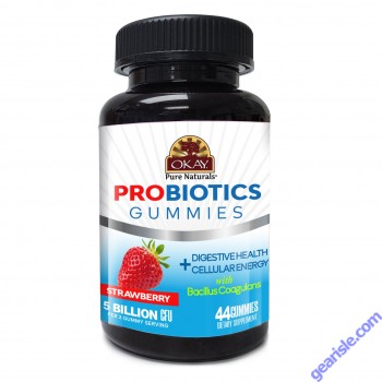 OKAY Gummies Probiotics 44 Count Strawberry Flavor Digestive Support bottle