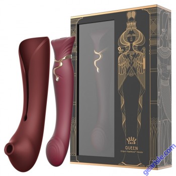 Zalo Queen Set G-spot PulseWave Vibrator with Suction Sleeve Wine Red