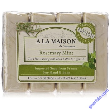 Rosemary Mint Natural Moisturizing Bar Soap 4 Ct 3.5 Oz A La Maison front