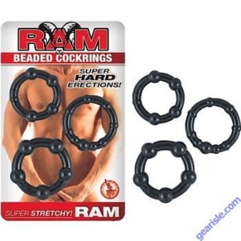 Ram Beaded Cock Rings Black Super Stretchy 