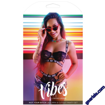 Vibes Fantasy Lingerie Not Your Bitch Cage Bra Cutout Panty Set Black