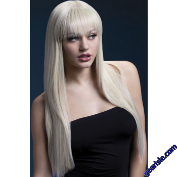 The Fever Jessica Wig Long Straight Fringe Blonde Faux Skin Crown