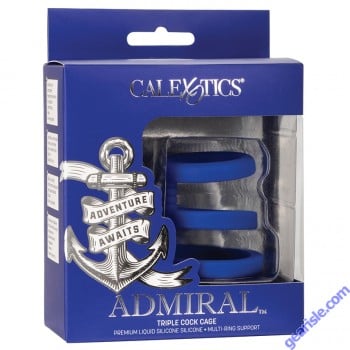 CalExotics Admiral Triple Cock Cage Blue Stretchy Silicone box 