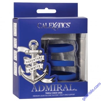 CalExotics Admiral Triple Cock Cage Blue Stretchy Silicone box 