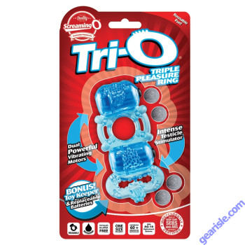 Screaming O Tri O Triple Pleasure Cock Ring Blue Silicone Reusable box