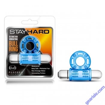 Blush Stay Hard 10 Function Vibrating Bull Cock Ring Blue