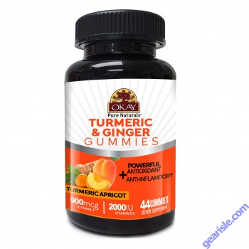 OKAY Gummies Turmeric Ginger 44 Count Turmeric Apricot Antioxidant bottle