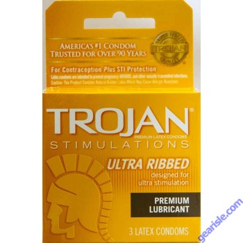 Trojan Stimulations Ultra Ribbed Premium Lubricated Condom Yellow