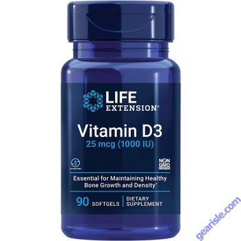 Life Extension Bone Growth Vitamin D3 25 mcg 1000 IU 90 Softgels bottle