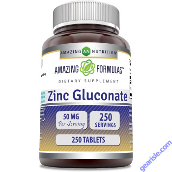 Zinc Gluconate 50mg 250 Tablets Immune Support Amazing Formulas 