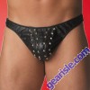 Men Studded Leather Black Thong 24-202 Lycra Back