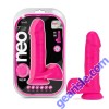 Neo Elite 8'' Silicone Dual Density Cock With Balls Neon Pink Dildo