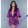 Sexy Satin Robe Hot Purple Sleeves Sash Front Tie BeWicked 