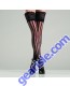 Wide Lace Top Vertically Striped Thigh High Stockings BW749