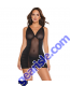 Coquette Mesh Chemise G String Set Black Back Keyhole Eye Closure