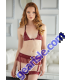 Allure Lace Mesh Bra And Garter G String 2pc Set Burgundy Lingerie