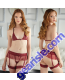 Allure Lace Mesh Bra And Garter G String 2pc Set Burgundy
