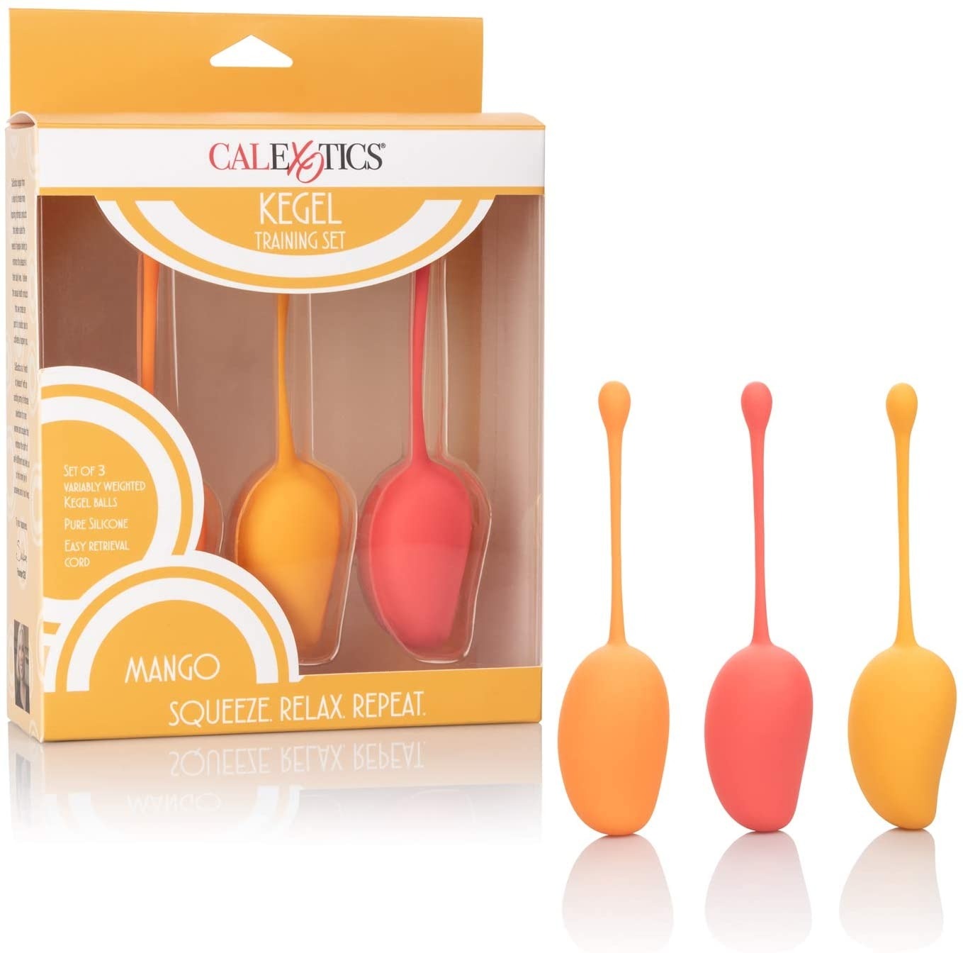 CalExotics 3-piece variably weighted kegel balls training set in mango