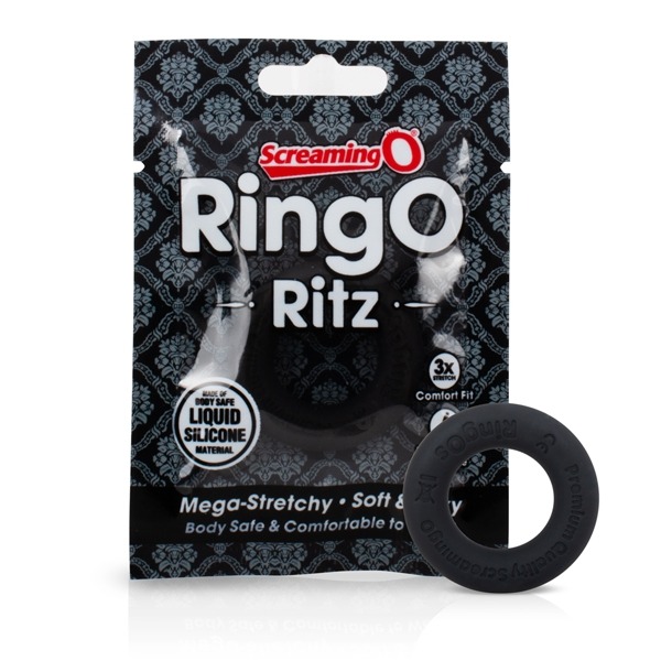 Screaming O RingO Ritz liquid silicone black cock ring in packaging